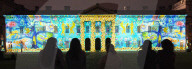 Discover Ukraine: Bits Destroyed - a light projection onto the Old Royal Naval College buildings, Greenwich, London