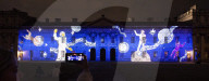 Discover Ukraine: Bits Destroyed - a light projection onto the Old Royal Naval College buildings, Greenwich, London