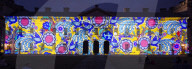 Discover Ukraine: Bits Destroyed - a light projection onto the Old Royal Naval College buildings, Greenwich, London