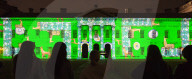 Discover Ukraine: Bits Destroyed - a light projection onto the Old Royal Naval College buildings, Greenwich, London