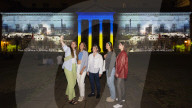 Discover Ukraine: Bits Destroyed - a light projection onto the Old Royal Naval College buildings, Greenwich, London
