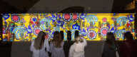 Discover Ukraine: Bits Destroyed - a light projection onto the Old Royal Naval College buildings, Greenwich, London