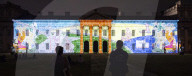 Discover Ukraine: Bits Destroyed - a light projection onto the Old Royal Naval College buildings, Greenwich, London