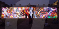 Discover Ukraine: Bits Destroyed - a light projection onto the Old Royal Naval College buildings, Greenwich, London