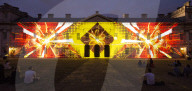 Discover Ukraine: Bits Destroyed - a light projection onto the Old Royal Naval College buildings, Greenwich, London