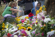 Floral tributes for HM The Queen Elizabeth II are left by mourners in Green Park London