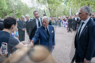 King Charles II and Camilla Queen Consort outside St James Park, London.
