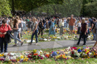 members of the public lay flowers in green Park, London