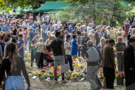 members of the public lay flowers in green Park, London