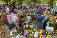 members of the public lay flowers in green Park, London