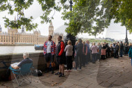 Queues form on Lambeth Embankment to see the Queen lie in state at Westminster Palace 