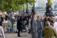 Queues form on Lambeth Embankment to see the Queen lie in state at Westminster Palace 