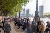 Queues form on Lambeth Embankment to see the Queen lie in state at Westminster Palace 