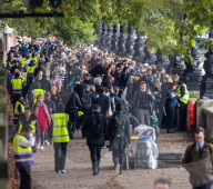 Queues form on Lambeth Embankment to see the Queen lie in state at Westminster Palace 