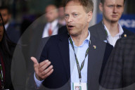 Grant Shapps talking to the media on day two of the Conservative party’s annual conference in Birmingham.