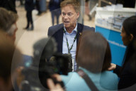Grant Shapps talking to the media on day two of the Conservative party’s annual conference in Birmingham.