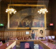 AI robot Ai-Da prior to giving evidence to a House of Lords inquiry where she will answer questions concerning tech and creativity. 
The House of Lords, Palace of Westminster, London.