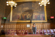 AI robot Ai-Da prior to giving evidence to a House of Lords inquiry where she will answer questions concerning tech and creativity. 
The House of Lords, Palace of Westminster, London.