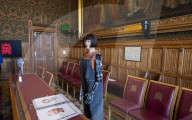AI robot Ai-Da prior to giving evidence to a House of Lords inquiry where she will answer questions concerning tech and creativity. 
The House of Lords, Palace of Westminster, London.
