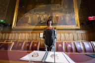 AI robot Ai-Da prior to giving evidence to a House of Lords inquiry where she will answer questions concerning tech and creativity. 
The House of Lords, Palace of Westminster, London.