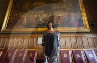 AI robot Ai-Da prior to giving evidence to a House of Lords inquiry where she will answer questions concerning tech and creativity. 
The House of Lords, Palace of Westminster, London.