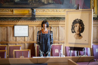 AI robot Ai-Da prior to giving evidence to a House of Lords inquiry where she will answer questions concerning tech and creativity. 
The House of Lords, Palace of Westminster, London.