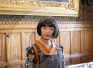AI robot Ai-Da prior to giving evidence to a House of Lords inquiry where she will answer questions concerning tech and creativity. 
The House of Lords, Palace of Westminster, London.