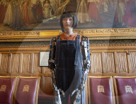 AI robot Ai-Da prior to giving evidence to a House of Lords inquiry where she will answer questions concerning tech and creativity. 
The House of Lords, Palace of Westminster, London.