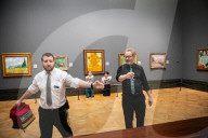 Climate activists splattered what appears to be tomato soup on "Sunflowers" by Vincent van Gogh