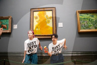 Climate activists splattered what appears to be tomato soup on "Sunflowers" by Vincent van Gogh
