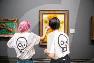 Climate activists splattered what appears to be tomato soup on "Sunflowers" by Vincent van Gogh