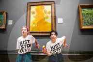 Climate activists splattered what appears to be tomato soup on "Sunflowers" by Vincent van Gogh