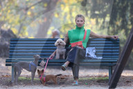 PEOPLE - Michele Hunziker spielt mit ihren Töchtern Sole und Celeste und dem Hund in einem Park in Mailand