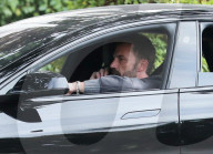 PREMIUM EXCLUSIVE Ben Affleck driving brand new Tesla PLaid