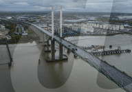 Just Stop Oil protest at Queen Elizabeth Bridge over The River Thames in Dartford.