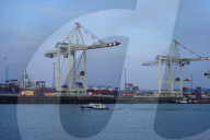 NEWS - Ein Containerfrachter der Cosco Shipping am Tollerort Anleger im Hafen Hamburg