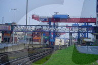 NEWS - Ein Containerfrachter der Cosco Shipping am Tollerort Anleger im Hafen Hamburg