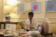 Prime Minister Rishi Sunak views congratulations cards
