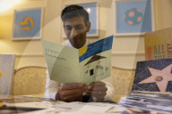 Prime Minister Rishi Sunak views congratulations cards