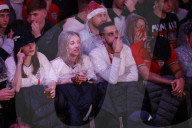 Fans react to the England v France World Cup Quarter Final football match, Boxpark, London.