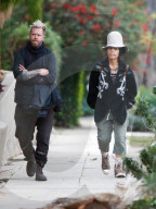 Linda Perry is seen out for a walk with her best friend Aubin Crowell in Los Angeles on December 15, 2022. 