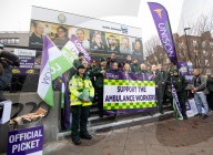 Ambulance strike outside the Waterloo London Ambulance Service station