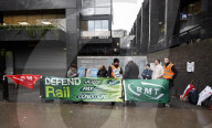 RMT rail strike picket line at Euston station, London