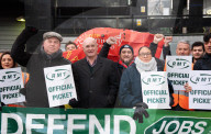 Mick Lynch leader of the RMT joins an official rail strike picket line outside Euston station, London, Great Britain 
6th January 2023