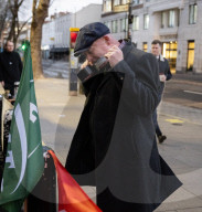 Mick Lynch leader of the RMT joins an official rail strike picket line outside Euston station, London, Great Britain 
6th January 2023
