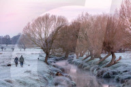 Freezing conditions with frost and snow for Richmond Park south-west London UK.
