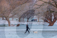 Freezing conditions with frost and snow for Richmond Park south-west London UK.