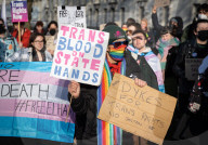 Trans rights rally in Whitehall, London, UK.