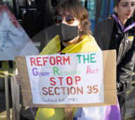 Trans rights rally in Whitehall, London, UK.