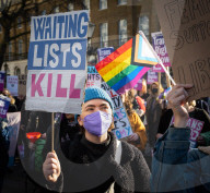 Trans rights rally in Whitehall, London, UK.